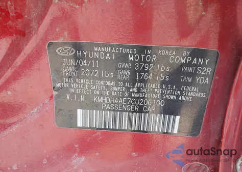 2012 Hyundai Elantra Limited (Ulsan Plant) from USA, damaged, VIN KMHDH4AE7CU206100
